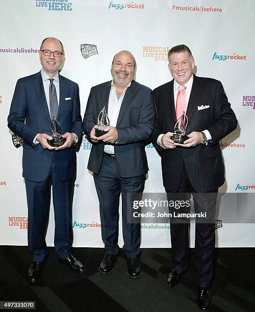 Honorees, Martin Grant, Casey Nicholaw and Darren DeVerna attend 2015 New York Musical Theatre Festival Gala at The Edison Ballroom on November 15,...
