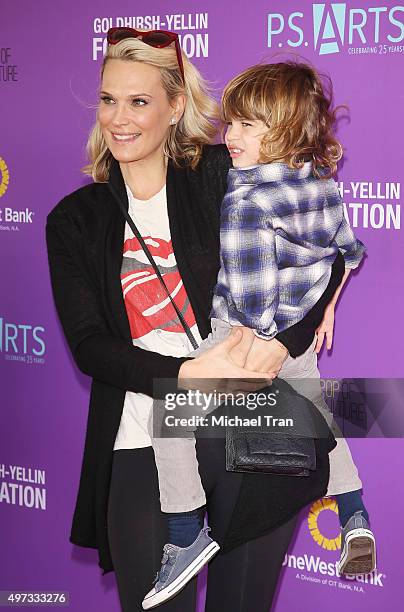 Molly Sims and her son, Brooks Alan Stuber arrive at the P.S. ARTS presents Express Yourself 2015 held at Barker Hangar on November 15, 2015 in Santa...