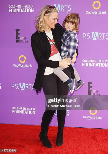Molly Sims and her son, Brooks Alan Stuber arrive at the P.S. ARTS presents Express Yourself 2015 held at Barker Hangar on November 15, 2015 in Santa...