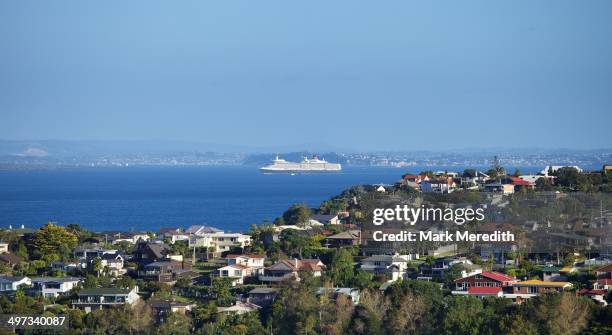 Cruise ship leaving Auckland sailing past the North Shore