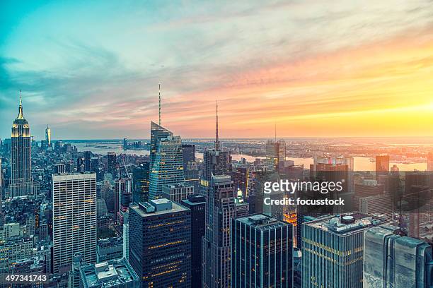 the empire state building and manhattan panorama in nyc - times square stock pictures, royalty-free photos & images