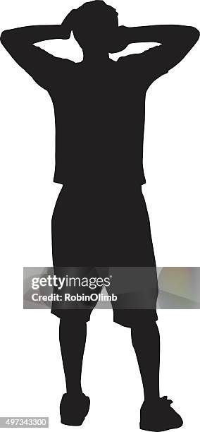 man with hands on head - man extending hand stock illustrations