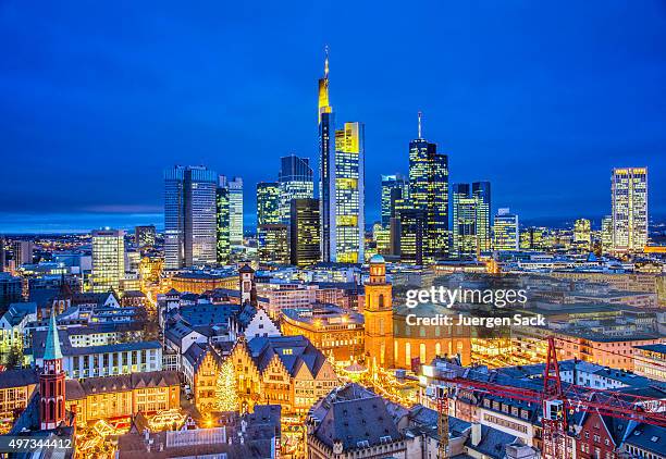 frankfurt skyline at christmas season - frankfurt germany stock pictures, royalty-free photos & images