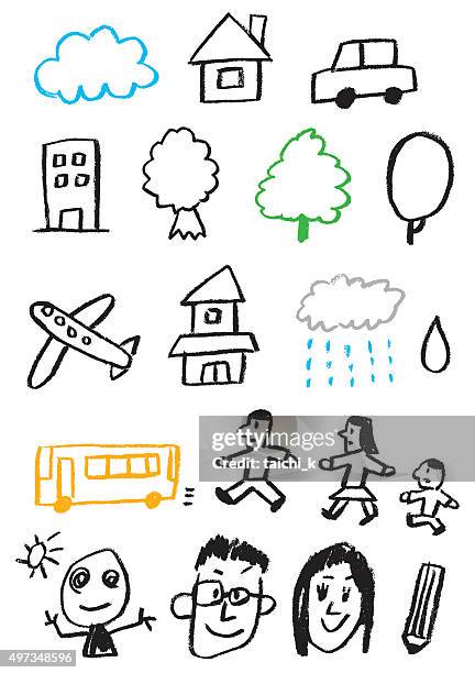 picture of children - crayon stock illustrations