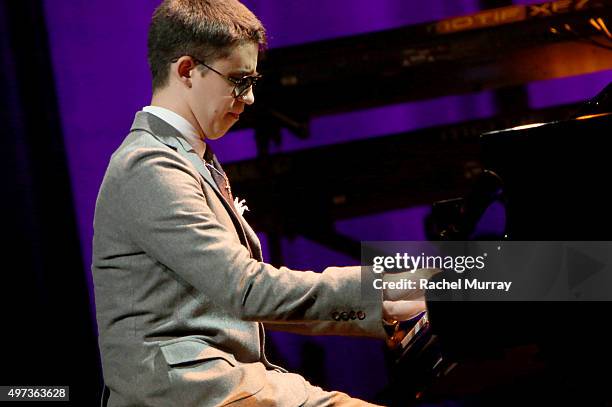 Justin Kauflin performs onstage during the Thelonious Monk Institute International Jazz Vocals Competition 2015 at Dolby Theatre on November 15, 2015...