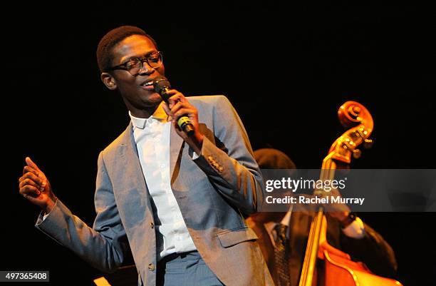 Finalist Vuyolwethu Sotashe performs onstage during the Thelonious Monk Institute International Jazz Vocals Competition 2015 at Dolby Theatre on...