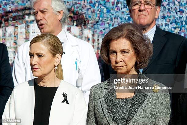 Queen Sofia and President of Madrid Community Cristina Cifuentes attend 'La Paz Hospital 50th Anniversary' at La Paz Hospital on November 16, 2015 in...