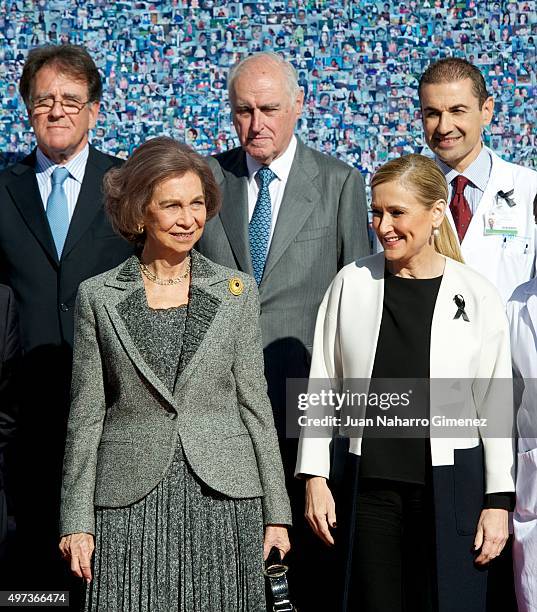 Queen Sofia and President of Madrid Community Cristina Cifuentes attend 'La Paz Hospital 50th Anniversary' at La Paz Hospital on November 16, 2015 in...