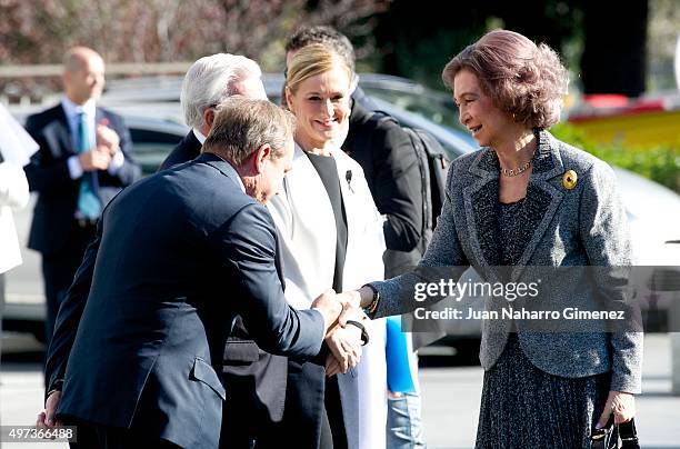 Queen Sofia and President of Madrid Community Cristina Cifuentes attend 'La Paz Hospital 50th Anniversary' at La Paz Hospital on November 16, 2015 in...