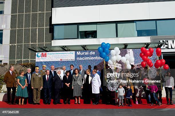 Queen Sofia and President of Madrid Community Cristina Cifuentes attend 'La Paz Hospital 50th Anniversary' at La Paz Hospital on November 16, 2015 in...