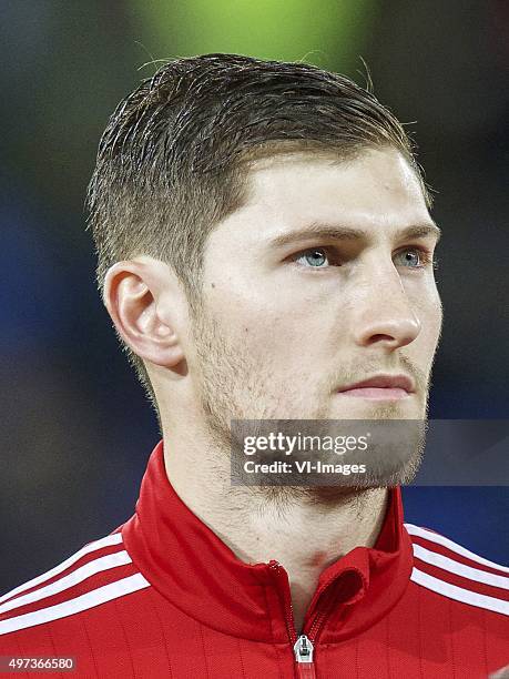 Ben Davies of Wales during the International friendly match between Wales and Netherlands on November 13, 2015 at the Cardiff City stadium in...