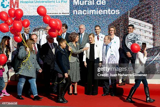 Queen Sofia and President of Madrid Community Cristina Cifuentes attend 'La Paz Hospital 50th Anniversary' at La Paz Hospital on November 16, 2015 in...