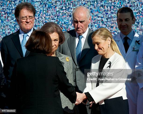 Queen Sofia and President of Madrid Community Cristina Cifuentes attend 'La Paz Hospital 50th Anniversary' at La Paz Hospital on November 16, 2015 in...