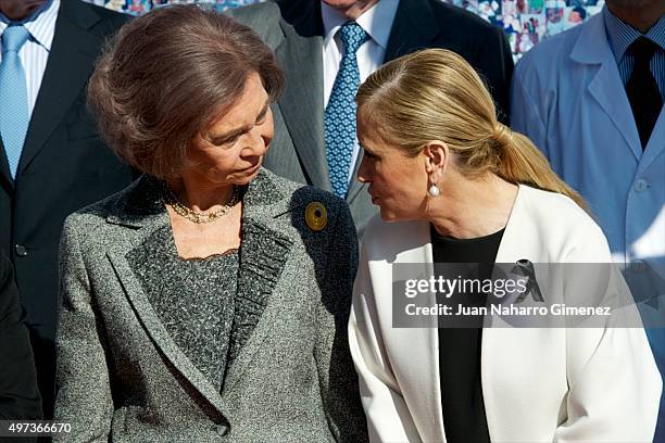 Queen Sofia and President of Madrid Community Cristina Cifuentes attend 'La Paz Hospital 50th Anniversary' at La Paz Hospital on November 16, 2015 in...