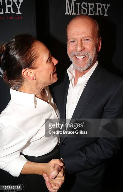 Laurie Metcalf and Bruce Willis pose at the Opening Night After Party for "Misery" on Broadway at TAO Downtown on November 15, 2015 in New York City.