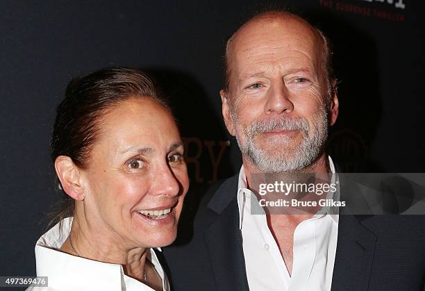 Laurie Metcalf and Bruce Willis pose at the Opening Night After Party for "Misery" on Broadway at TAO Downtown on November 15, 2015 in New York City.