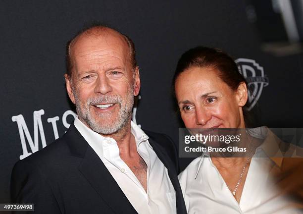 Bruce Willis and Laurie Metcalf pose at the Opening Night After Party for "Misery" on Broadway at TAO Downtown on November 15, 2015 in New York City.