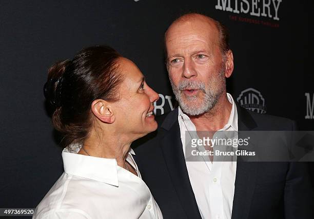 Laurie Metcalf and Bruce Willis pose at the Opening Night After Party for "Misery" on Broadway at TAO Downtown on November 15, 2015 in New York City.