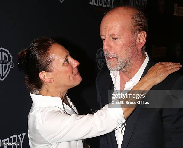 Laurie Metcalf and Bruce Willis pose at the Opening Night After Party for "Misery" on Broadway at TAO Downtown on November 15, 2015 in New York City.