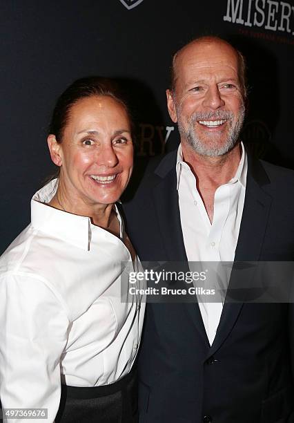 Laurie Metcalf and Bruce Willis pose at the Opening Night After Party for "Misery" on Broadway at TAO Downtown on November 15, 2015 in New York City.