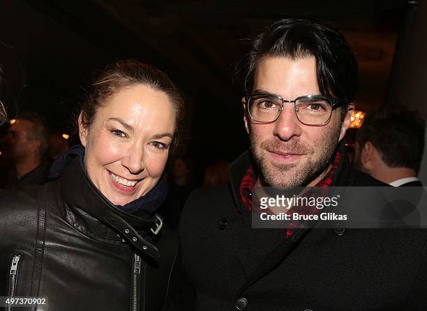 Elizabeth Marvel and Zachary Quinto pose at The Opening Night Arrivals for "Misery" on Broadway at The Broadhurst Theatre on November 15, 2015 in New...