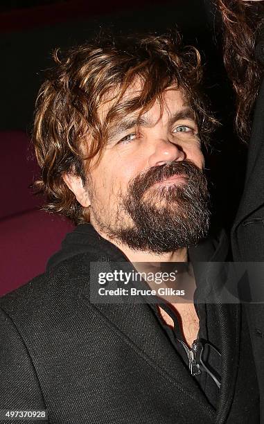 Peter Dinklage poses at The Opening Night Arrivals for "Misery" on Broadway at The Broadhurst Theatre on November 15, 2015 in New York City.