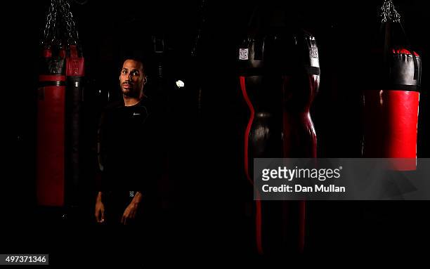 James DeGale of England poses for a portrait following a workout ahead of his IBF World Super Middleweight title defence against Lucian Bute at the...