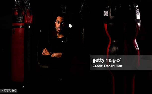 James DeGale of England poses for a portrait following a workout ahead of his IBF World Super Middleweight title defence against Lucian Bute at the...