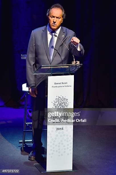 Governor of Buenos Aires and presidential candidate for Frente par la Victoria Daniel Scioli speaks during the Presidential Debate 'Argentina Debate'...