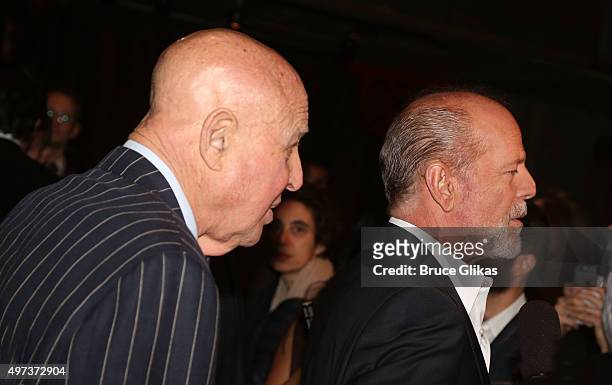 Publicist Paul Bloch and Bruce Willis at the Opening Night After Party for "Misery" on Broadway at TAO Downtown on November 15, 2015 in New York City.