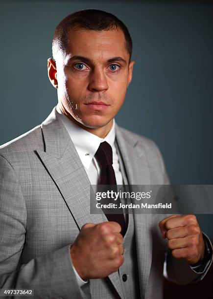 Scott Quigg poses for a picture following a press conference at the Park Plaza Riverbank on November 16, 2015 in London, England.