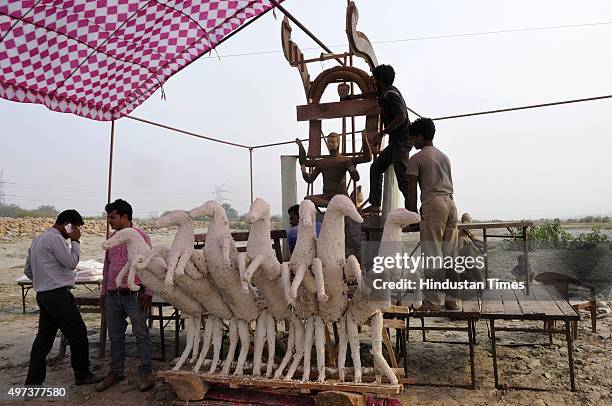 Chhath devotees start preparations for the Chhath Puja on November 16, 2015 in Noida, India. They are unhappy about the lax attitude of the local...