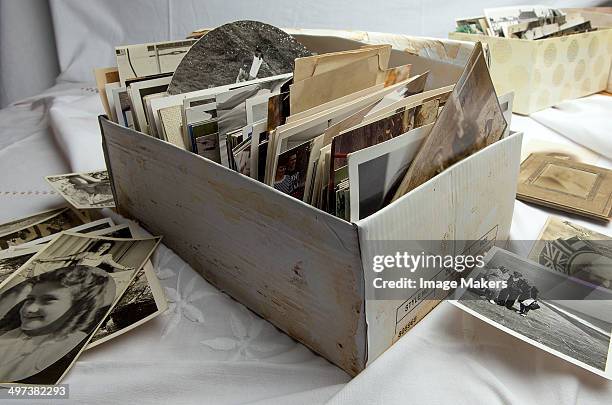 shoe box of old family photographs - minne bildbanksfoton och bilder