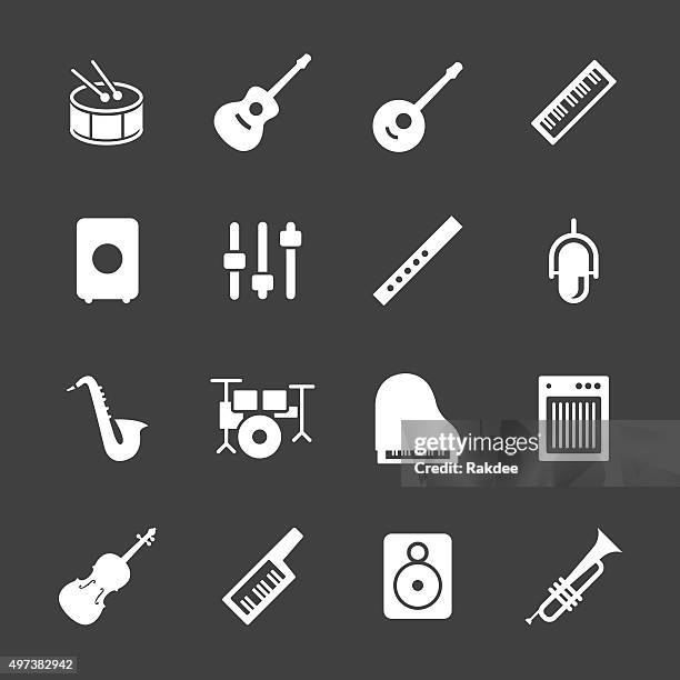 illustrations, cliparts, dessins animés et icônes de matériel musical série d'icônes-blanc - batteur