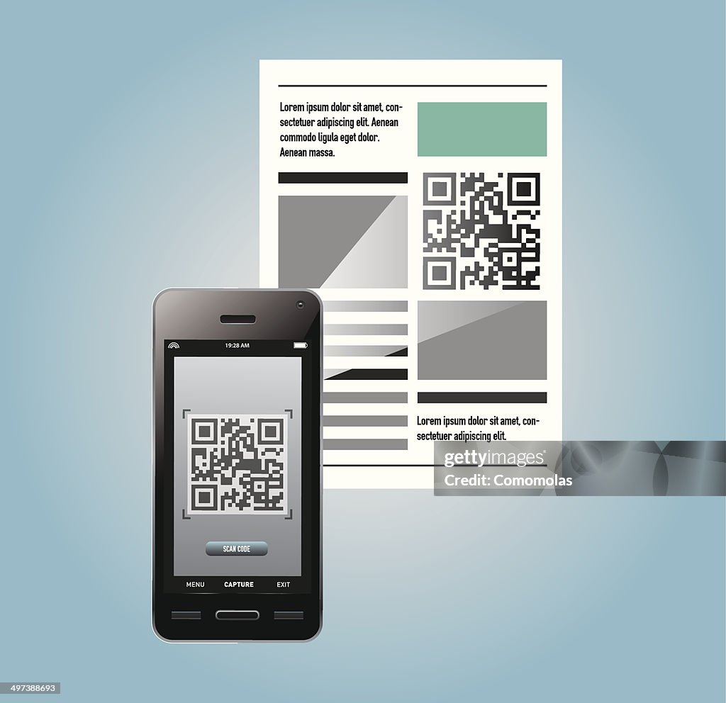 Epaper Qr Code Mart Phone Reading Qr Code In A Newspaper Page High-Res Vector Graphic ...