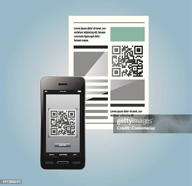 Newspaper Scan Code Scan Qr Code On Phone High Res Illustrations - Getty Images