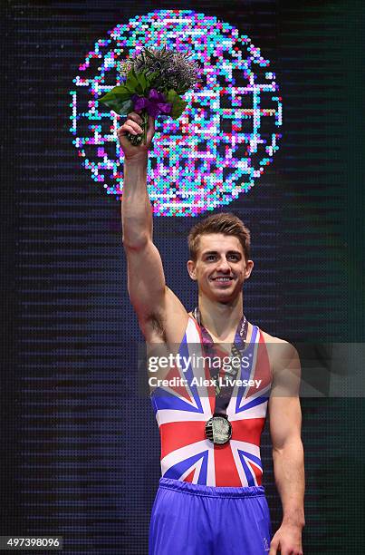 Max Whitlock of Great Britain wins Gold in the Pommel Horse Final during day nine of the 2015 World Artistic Gymnastics Championships at The SSE...