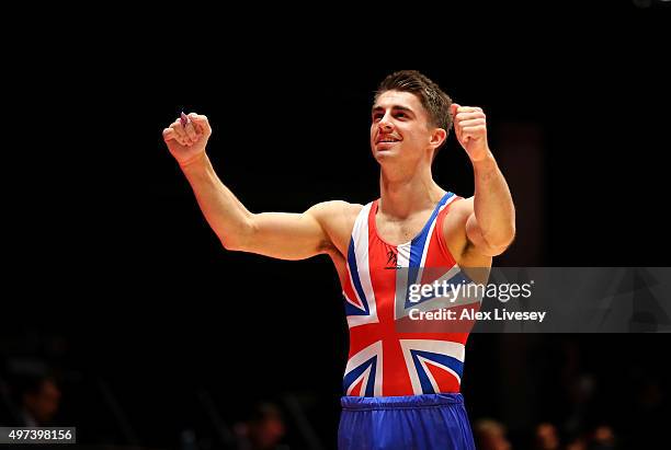 Max Whitlock of Great Britain wins Gold in the Pommel Horse Final during day nine of the 2015 World Artistic Gymnastics Championships at The SSE...