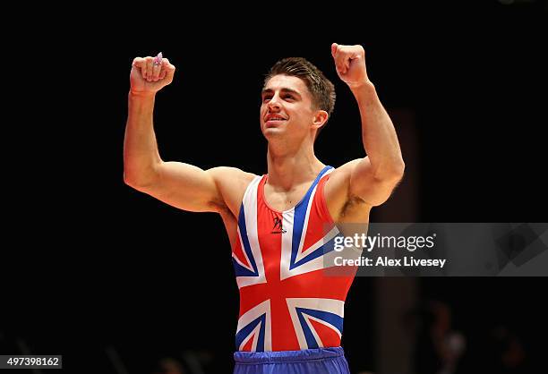 Max Whitlock of Great Britain wins Gold in the Pommel Horse Final during day nine of the 2015 World Artistic Gymnastics Championships at The SSE...