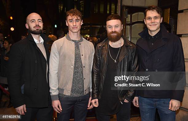Rob Damiani, Matt Donnelly, Tom Doyle and Simon Delany from the band 'Don Broco' attend the press ngiht for "The Illusionists" at Shaftesbury Theatre...