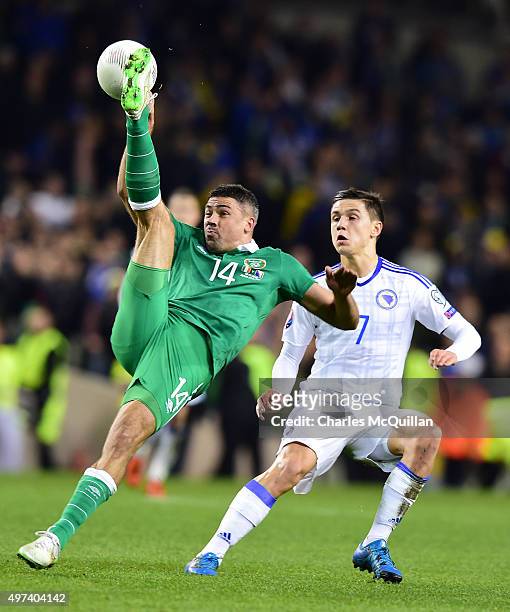 Jon Walters of Republic of Ireland and Muhamed Besic Bosnia-Herzegovina during the Euro 2016 play-off second leg between Republic of Ireland and...