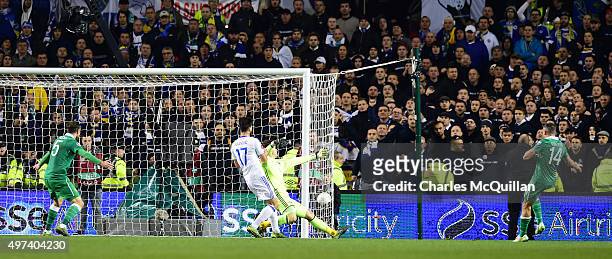 Jon Walters of Republic of Ireland scores during the Euro 2016 play-off second leg match between the Republic of Ireland and Bosnia-Herzegovina at...