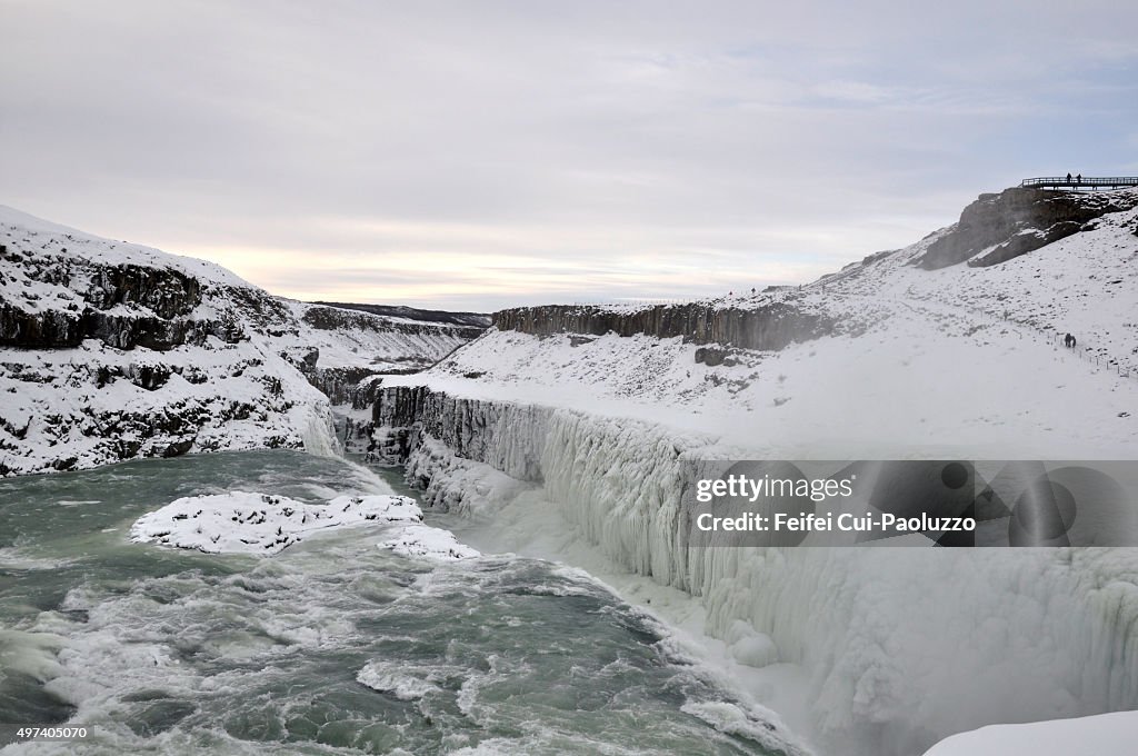 Frozen waterfall of Gullfoss, Iceland