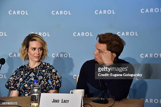 Sarah Paulson, and Jake Lacyattend the CAROL New York Press Conference at Essex House, Petit Salon on November 16, 2015 in New York City.