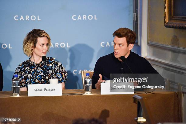 Sarah Paulson, and Jake Lacy attend the CAROL New York Press Conference at Essex House, Petit Salon on November 16, 2015 in New York City.