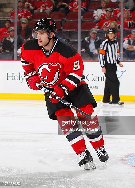 Jiri Tlusty of the New Jersey Devils skates against the St. Louis Blues during the game at the Prudential Center on November 10, 2015 in Newark, New...