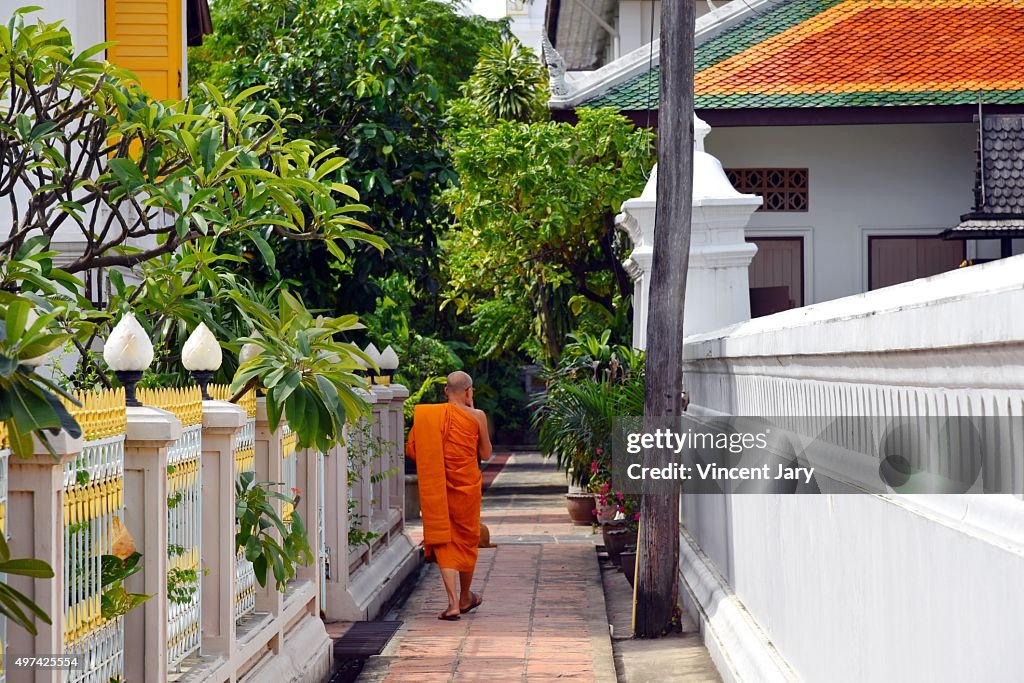 Wat Sommanat temple with monk, Bangkok