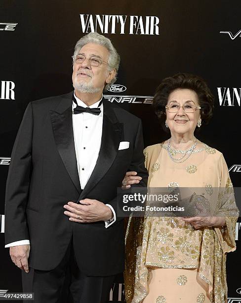 Placido Domingo and Marta Ornelas attend the 'Vanity Fair Personality Of The Year' Gala at The Ritz Hotel on November 16, 2015 in Madrid, Spain.