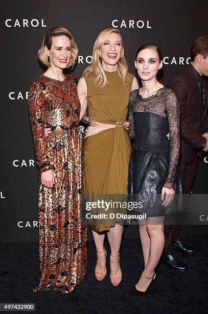 Sarah Paulson, Cate Blanchett, and Rooney Mara attend the "Carol" New York premiere at the Museum of Modern Art on November 16, 2015 in New York City.