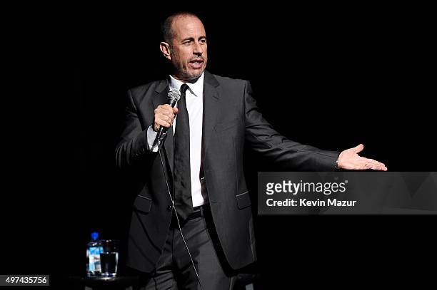 Comedian Jerry Seinfeld performs onstage as Baby Buggy celebrates 15 years with "An Evening with Jerry Seinfeld and Amy Schumer" presented by Bank of...